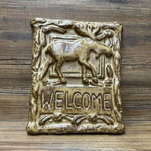 Janet Ontko Welcome Sign With Moose Rustic Glazed Clay Tile USA Made